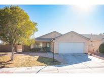 Charming single-story home featuring a well-maintained lawn and a two-car garage at 7485 Rainbow Spray Dr, Las Vegas, NV 89131