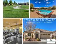 Community collage with pool, fitness center, and green space photos showcasing amenities at 7735 Sugarloaf Peak St, Las Vegas, NV 89166