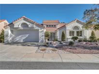 Charming single-story home featuring a well-manicured front yard and a two-car garage at 9704 Brawley Dr, Las Vegas, NV 89134