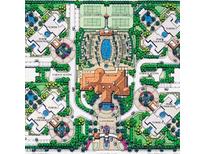 Detailed aerial view of a luxury community featuring pools, tennis courts, clubhouse, and multiple residential towers at 2747 Paradise Rd # 404, Las Vegas, NV 89109