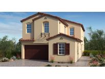 Charming two-story home featuring a brown garage door and a covered porch at 97 Tardando Ave, Henderson, NV 89015