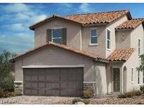 Charming two-story home featuring a terracotta tile roof, neutral stucco, and an attached two-car garage at 4218 Yucca Brevi Ave, Las Vegas, NV 89139