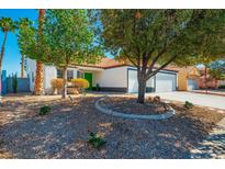 Charming one-story home with a green front door, rock landscaping, and a two-car garage at 306 Rodarte St, Henderson, NV 89014