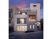 Striking contemporary home features a multi-level design, sleek lines and balcony with mountain views at 438 Serenity Point Dr, Henderson, NV 89012