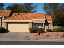 Charming single-story home with a well-maintained front yard and a two-car garage at 2841 Bluff Point Dr, Las Vegas, NV 89134