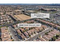 An aerial view showcasing the residential neighborhood surrounding 9526 Vast Valley Ave near Southern Hills Hospital at 9526 Vast Valley Ave, Las Vegas, NV 89148