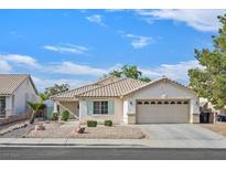 Charming single-story home with well-manicured landscaping, tile roof, and an attached two car garage at 1326 Winter Solstice Ave, Henderson, NV 89014