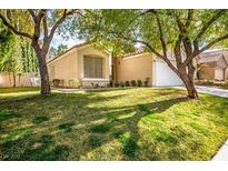 Charming single-story home with well-maintained lawn and mature shade trees at 9633 Ann Arbor Ln, Las Vegas, NV 89134