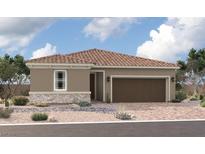 Charming single-story home featuring a tile roof, stone accents, and desert landscaping at 4324 S Angel Falls Ct, Pahrump, NV 89061