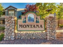 Stone accented Montana community sign welcomes you to the neighborhood at 555 E Silverado Ranch Blvd # 2005, Las Vegas, NV 89183