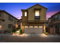 Charming two-story home featuring a stone pathway, two-car garage, and inviting curb appeal at 11322 Corsica Mist Ave, Las Vegas, NV 89135