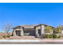 Charming single-story home showcasing stone accents, a three-car garage, and a well-maintained front yard at 396 Forsyth Park St, Las Vegas, NV 89138
