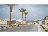 Gated community entrance featuring palm trees and a paved road at 2765 Frosted Teal Ave, North Las Vegas, NV 89086