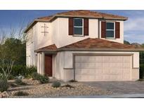 Charming two-story home with a two-car garage and a mix of desert landscaping with native trees and shrubs at 6616 Tumoulin, Las Vegas, NV 89148