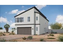 Modern two-story home featuring neutral stucco, a two-car garage, and desert landscaping at 8131 Beebrush Ct, Las Vegas, NV 89113