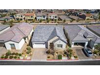 Beautiful single-story home showcasing modern architecture, a two-car garage, and expertly landscaped front yard at 8944 Skye Canyon Ranch St, Las Vegas, NV 89166