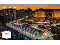 Night aerial view of the Signature at MGM Grand Condo-Hotel overlooking the racetrack at 125 E Harmon Ave # 2318, Las Vegas, NV 89109