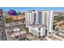 The Platinum Hotel and Spa aerial view, standing tall among Las Vegas city buildings at 211 E Flamingo Rd # 714, Las Vegas, NV 89169