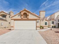 Charming single-story home featuring a two-car garage, stucco walls, and low-maintenance landscaping at 566 Searchlight Dr, Las Vegas, NV 89110