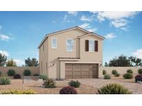 Charming two-story home with desert landscaping and a two-car garage against a blue sky at 3946 Garden Square Ave, Las Vegas, NV 89115