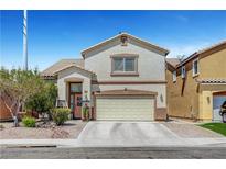 Charming two-story home with a two-car garage and desert landscaping, perfect for low-maintenance living at 3744 Alpine Bypass Ave, North Las Vegas, NV 89081