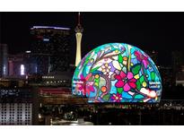 Las Vegas Sphere features a vibrant floral design, creating an eye-catching modern landmark at 125 E Harmon Ave # 2215, Las Vegas, NV 89109