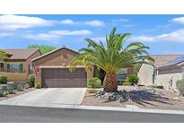 Charming single-story home featuring a well-maintained lawn and a mature palm tree in a desert landscaped front yard at 2091 Waterton Rivers Dr, Henderson, NV 89044
