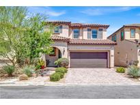 Charming two-story home featuring a tile roof, well-maintained landscaping, and a spacious two-car garage at 10976 Bluebell Basin Rd, Las Vegas, NV 89179