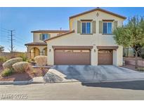 Charming two-story home featuring a terracotta-colored tile roof and a spacious two-car garage at 10611 Auburn Springs Ave, Las Vegas, NV 89166