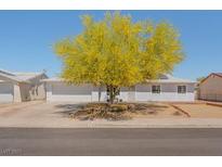Single story home with desert landscaping and mature shade tree out front at 525 Engel Ave, Henderson, NV 89011