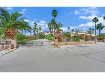 Spacious property with a secured fence, mature landscaping and multiple palm trees at 5890 W Patrick Ln, Las Vegas, NV 89118