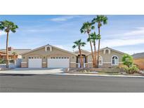 Charming single-story home with a three-car garage and well-maintained landscaping, including palm trees at 904 Rhyolite Ter, Henderson, NV 89011