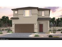 Two-story home with a gray stucco exterior, brown trim, a two-car garage and desert landscaping at 9674 Biedler Ct # Lot 10, Las Vegas, NV 89178