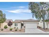 Charming single-story home featuring a two-car garage, desert landscaping, and a welcoming entrance at 2525 Willow Wren Dr, North Las Vegas, NV 89084