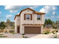 Charming two-story home with a tile roof, shutters, desert landscaping, and a two-car garage at 1038 Ferodale Ave, North Las Vegas, NV 89084