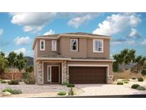 Two-story home featuring stone accents, a two-car garage, and a well-manicured front yard at 3433 Cromford Dr, North Las Vegas, NV 89081