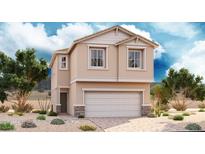 Two-story home with neutral stucco, desert landscaping, and an attached two-car garage at 7210 Banksia St, North Las Vegas, NV 89084