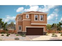 Two-story stucco home with a two-car garage, tiled roof, and desert landscaping at 7218 Banksia St, North Las Vegas, NV 89084
