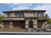 Charming two-story home with a tile roof, stone accents, and attached two-car garage at 7665 Serenity Bay Ln # Lot 58, North Las Vegas, NV 89084