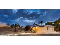 Charming single-story home featuring a well-manicured lawn, mature palm trees, and a two-car garage at 3619 Bixbee Ct, Las Vegas, NV 89129