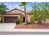 Charming single-story home with a two-car garage, desert landscaping and inviting front entrance at 4317 Via Vinci Ct, Pahrump, NV 89061
