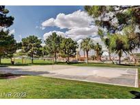 Outdoor basketball court surrounded by green grass and trees in a community at 3151 Soaring Gulls Dr # 1168, Las Vegas, NV 89128