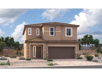 Inviting two-story home featuring desert landscaping, a two-car garage, and a welcoming stone-accented entrance at 9897 Angel Valley Dr, Las Vegas, NV 89178