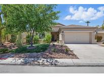 Charming single-story home featuring manicured lawn and a two-car garage, with mature trees providing ample shade at 2579 Ivoryhill St, Las Vegas, NV 89135