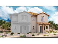 Inviting two-story home featuring a tile roof, covered entry, and landscaped front yard at 612 Celebratory Pl, Henderson, NV 89011