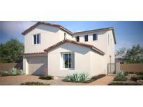 Charming two-story home featuring a garage, desert landscaping, and a red tile roof at 9232 Copernicus Ave, Las Vegas, NV 89143