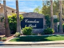 Camden Park community sign framed by palm trees and lush landscaping at 1454 Erskine Ave, Las Vegas, NV 89123