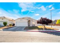Charming single-story home featuring a two-car garage and a well-maintained front yard with a beautiful shade tree at 3839 Dusty Glen Ct, North Las Vegas, NV 89032