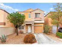 Charming two-story home with a well-maintained front yard and attached garage at 11135 Abbeyfield Rose Dr, Henderson, NV 89052