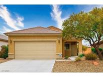 Charming single-story home features a well-maintained yard, two-car garage, and desert landscaping at 1782 Black Fox Canyon Rd, Henderson, NV 89052